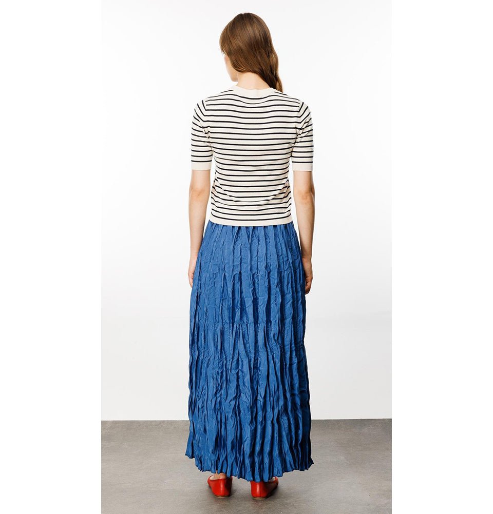 Modest Muslim Women's Crinkle Full Midi Skirt - 241220 Blue