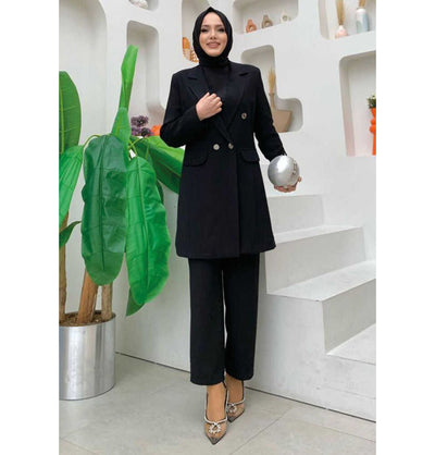 Modefa Suit 38 / Black Modefa Modest Women's Relaxed Fit Blazer with Pants - Black