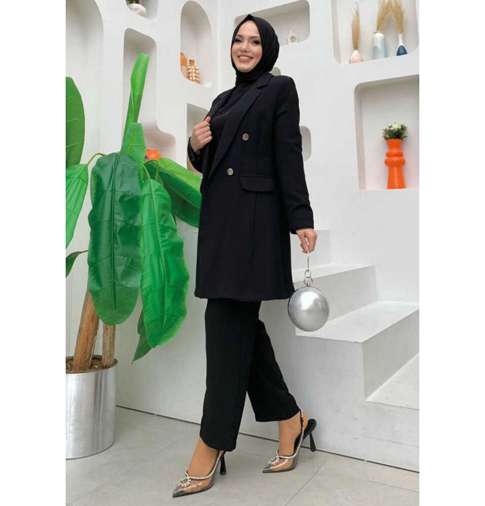 Modefa Suit 40 / Black Modefa Modest Women's Relaxed Fit Blazer with Pants - Black