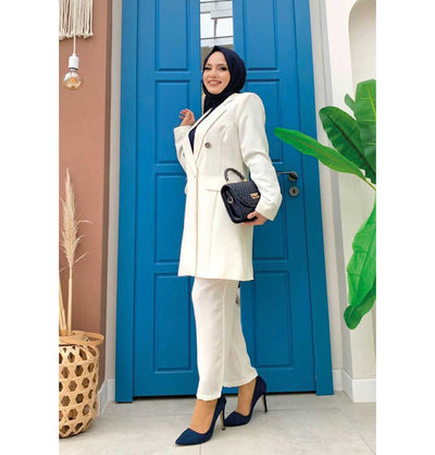 Modefa Suit Modefa Modest Women's Relaxed Fit Blazer with Pants - Ivory