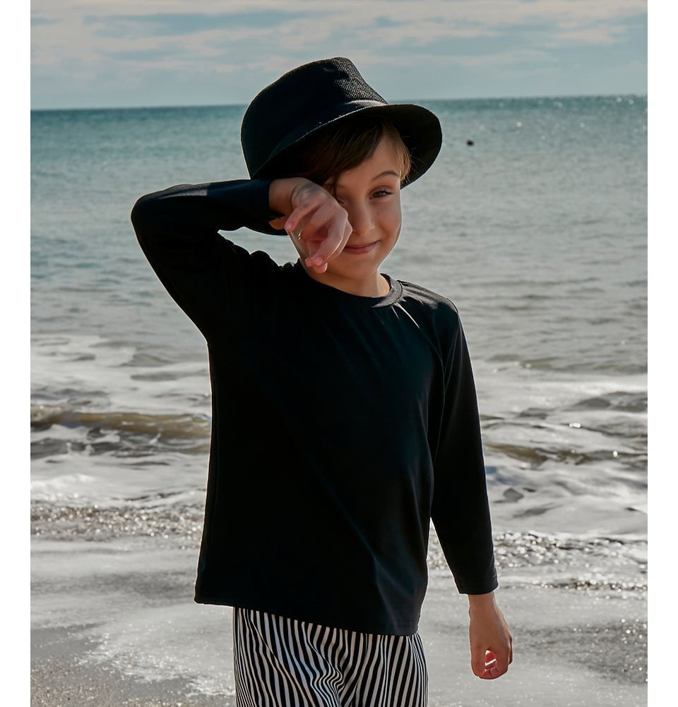 Modefa Swimsuit Boy's Modest Swim Shirt - MT2450 Black