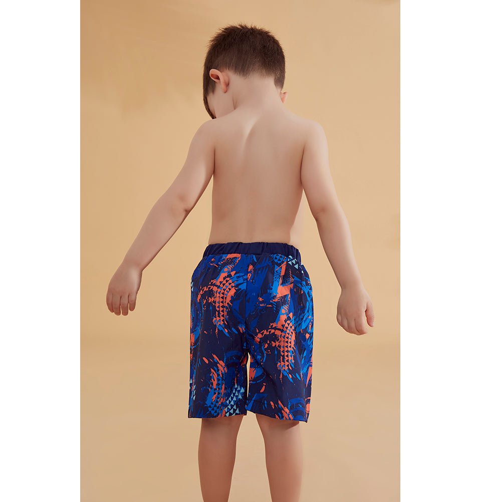 Modefa Swimsuit Boy's Modest Swim Shorts - MB2362 Geometric Blue & Orange