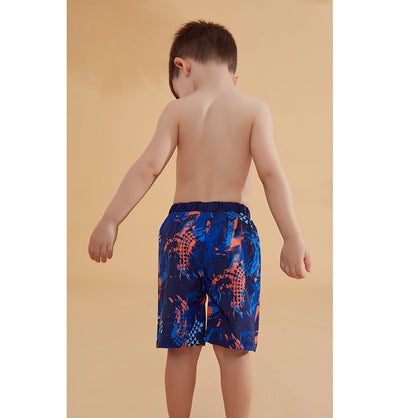 Modefa Swimsuit Boy's Modest Swim Shorts - MB2362 Geometric Blue & Orange