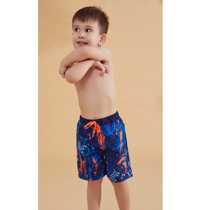 Modefa Swimsuit Boy's Modest Swim Shorts - MB2362 Geometric Blue & Orange