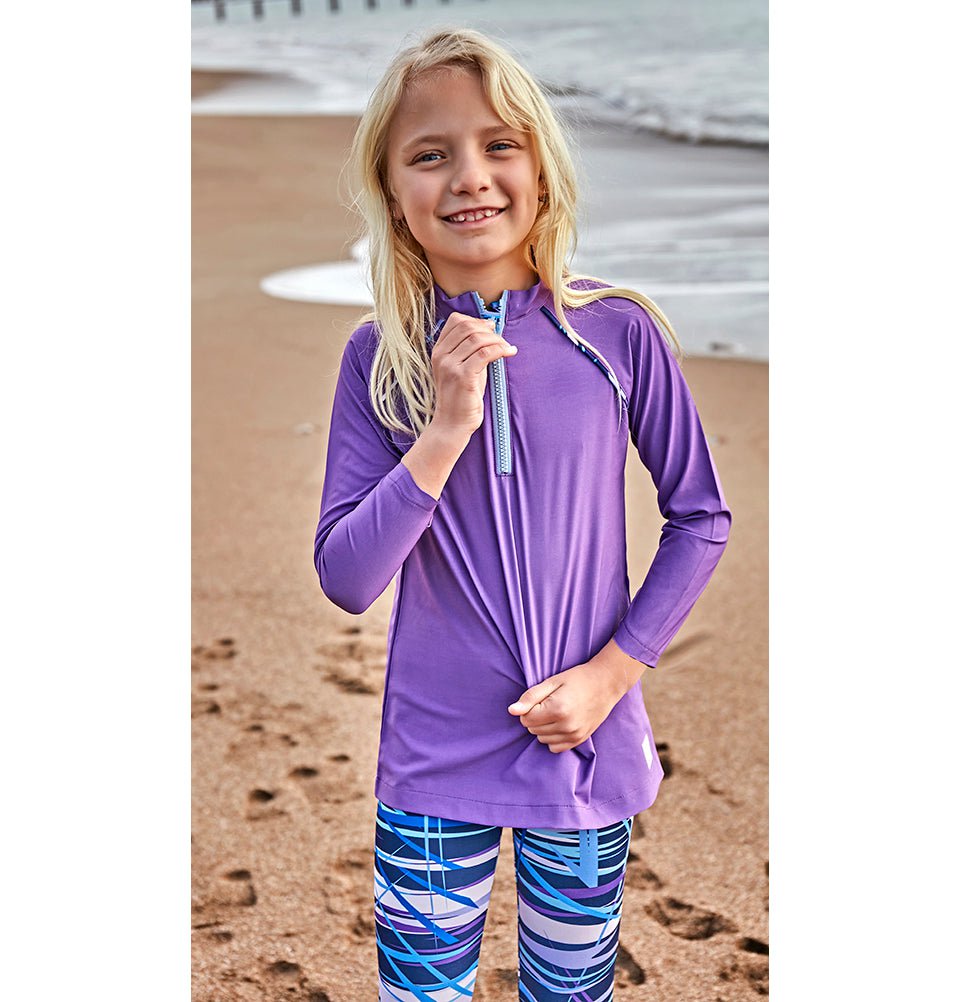Modefa Swimsuit Girl's Modest Swimsuit - K2405 - Purple/Blue