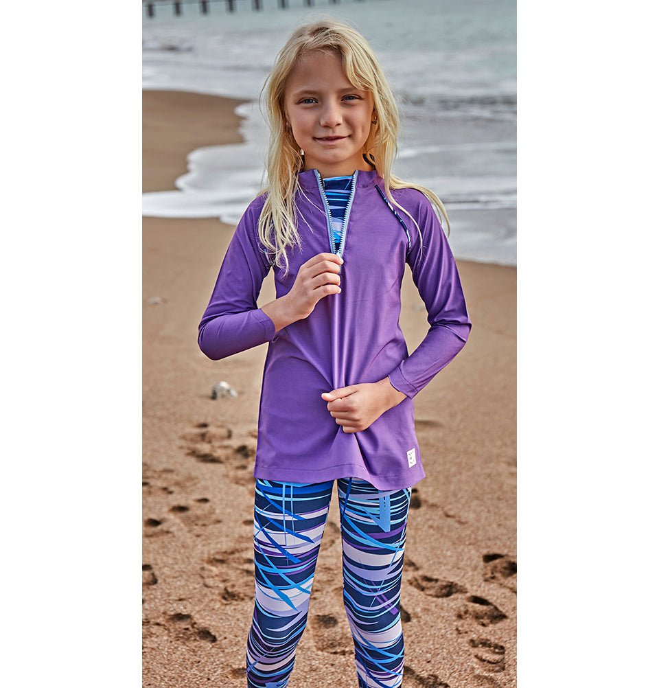 Modefa Swimsuit Girl's Modest Swimsuit - K2405 - Purple/Blue