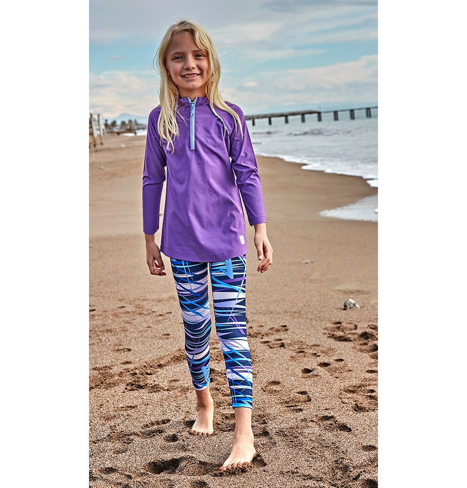Modefa Swimsuit Girl's Modest Swimsuit - K2405 - Purple/Blue