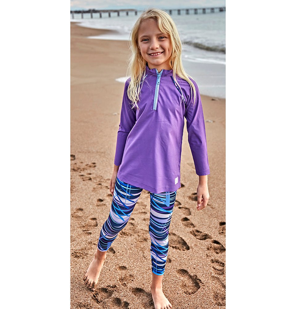 Modefa Swimsuit Girl's Modest Swimsuit - K2405 - Purple/Blue