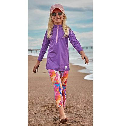 Modefa Swimsuit Girl's Modest Swimsuit - K2408 - Purple/Multicolored