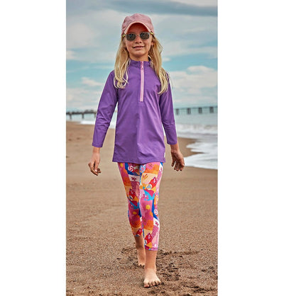 Modefa Swimsuit Girl's Modest Swimsuit - K2408 - Purple/Multicolored