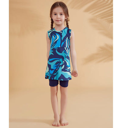 Modefa Swimsuit Kid's Modest Swimsuit - K2334 Retro Blue