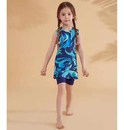 Modefa Swimsuit Kid's Modest Swimsuit - K2334 Retro Blue