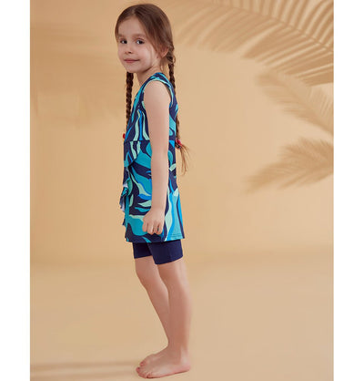 Modefa Swimsuit Kid's Modest Swimsuit - K2334 Retro Blue