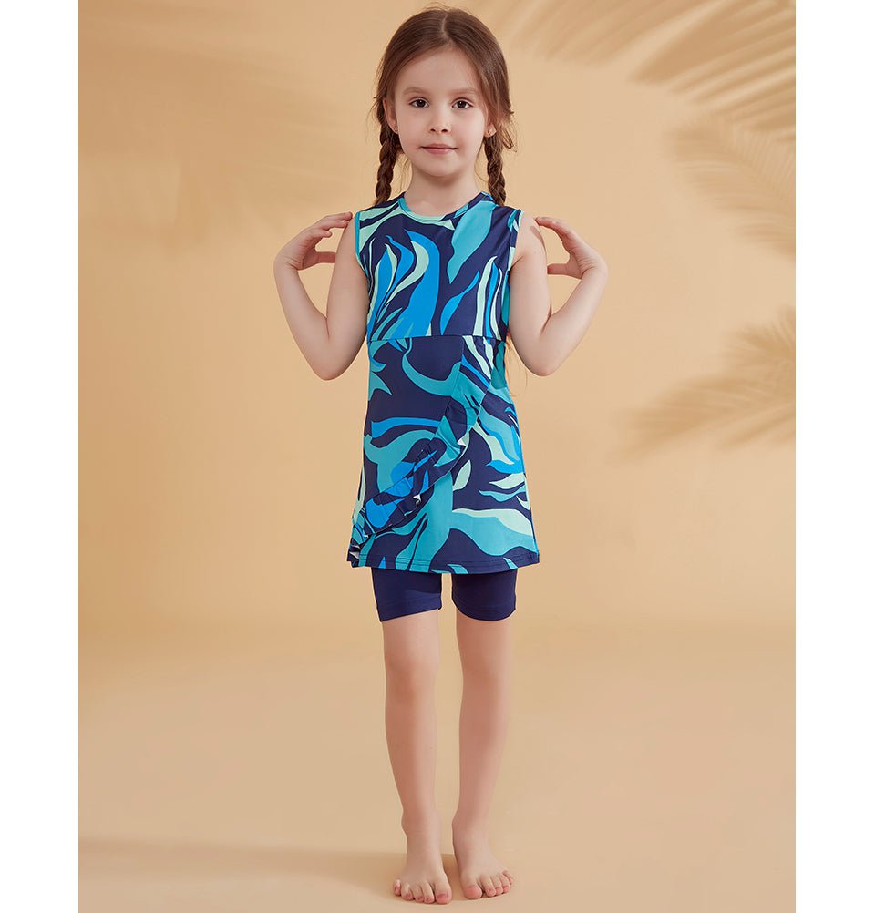 Modefa Swimsuit Kid's Modest Swimsuit - K2334 Retro Blue
