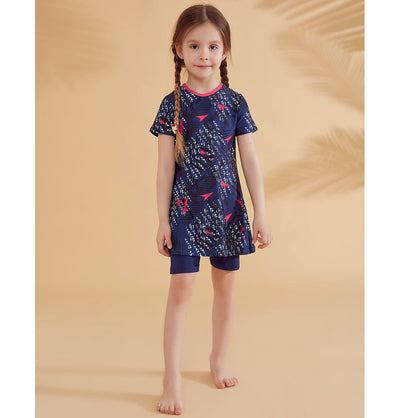 Modefa Swimsuit Kid's Modest Swimsuit - K2337 Geometric Navy