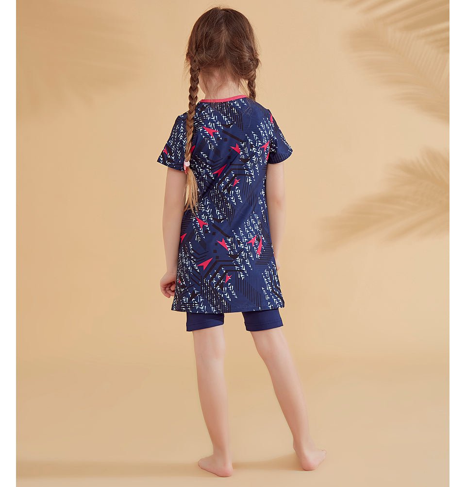 Modefa Swimsuit Kid's Modest Swimsuit - K2337 Geometric Navy