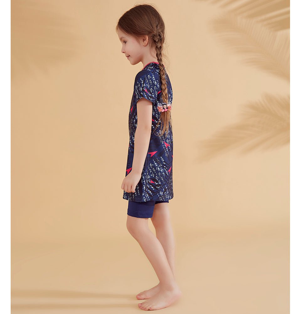 Modefa Swimsuit Kid's Modest Swimsuit - K2337 Geometric Navy