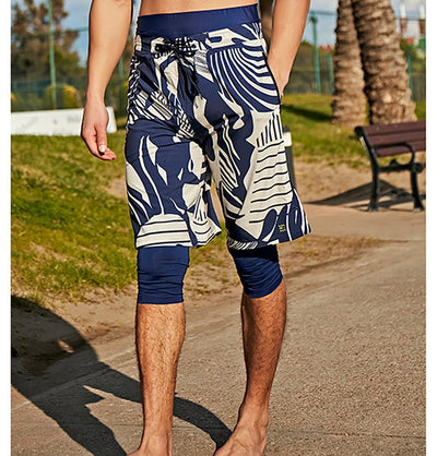 Modefa Swimsuit Men's Modest Swim Shorts - MS2404 Blue/White