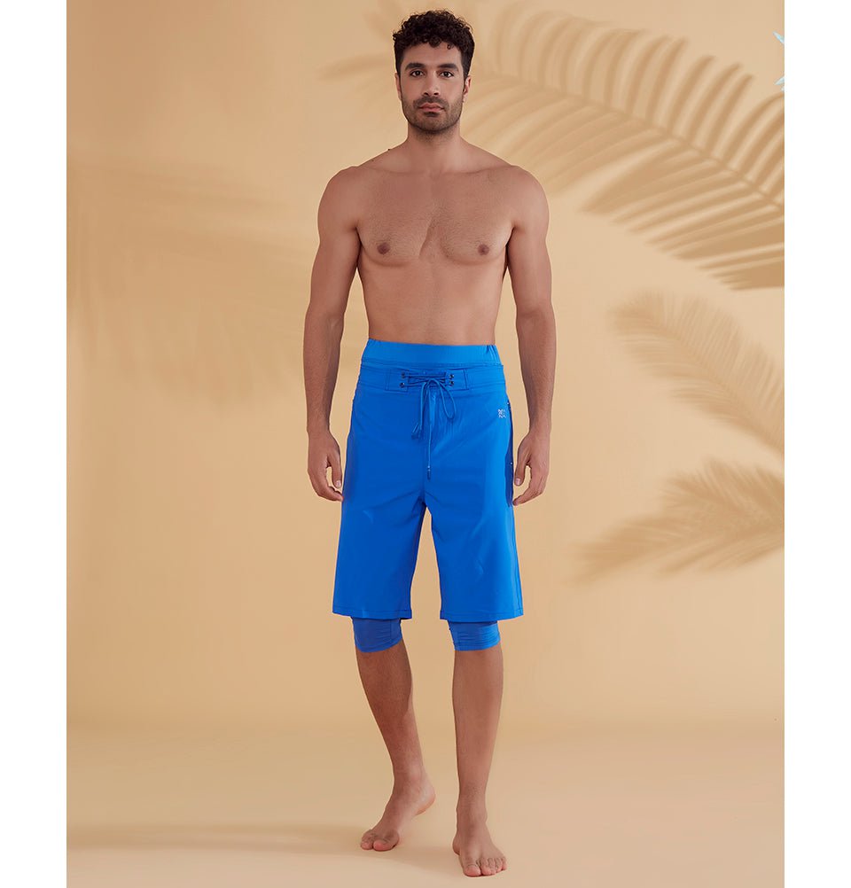 Modefa Swimsuit Men's Modest Swim Shorts - S2352 Simple Blue