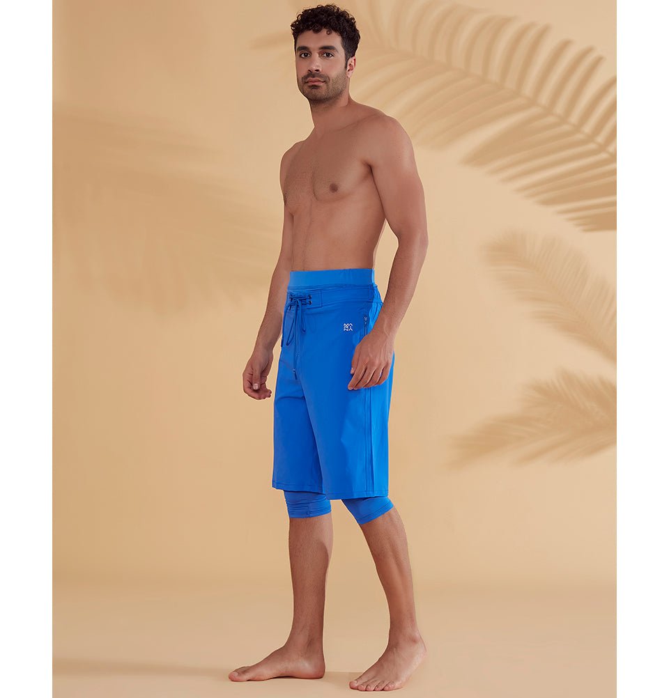 Modefa Swimsuit Men's Modest Swim Shorts - S2352 Simple Blue