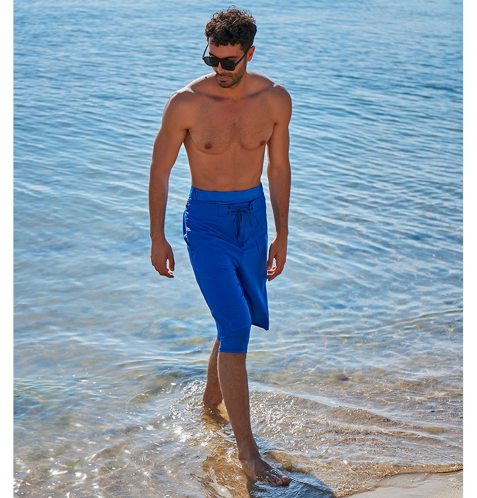 Modefa Swimsuit Men's Modest Swim Shorts - S2352 Simple Blue