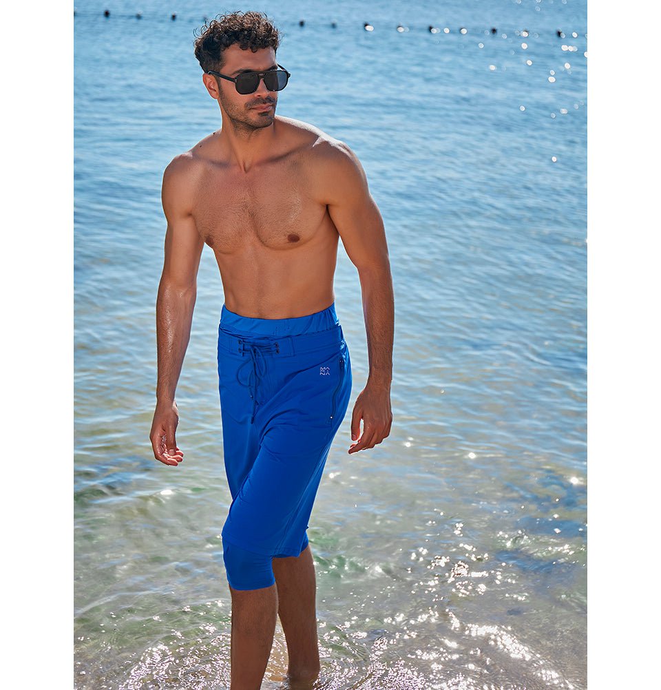 Modefa Swimsuit Men's Modest Swim Shorts - S2352 Simple Blue