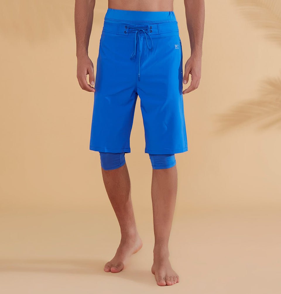 Modefa Swimsuit Men's Modest Swim Shorts - S2352 Simple Blue