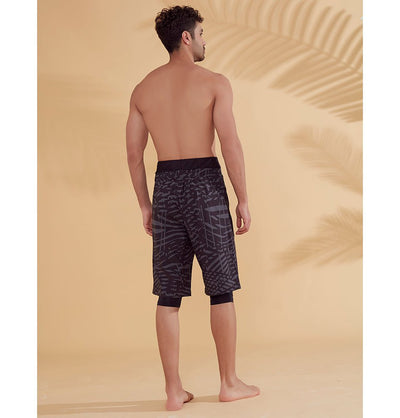 Modefa Swimsuit Men's Modest Swim Shorts - S2355 Abstract Stripes Black