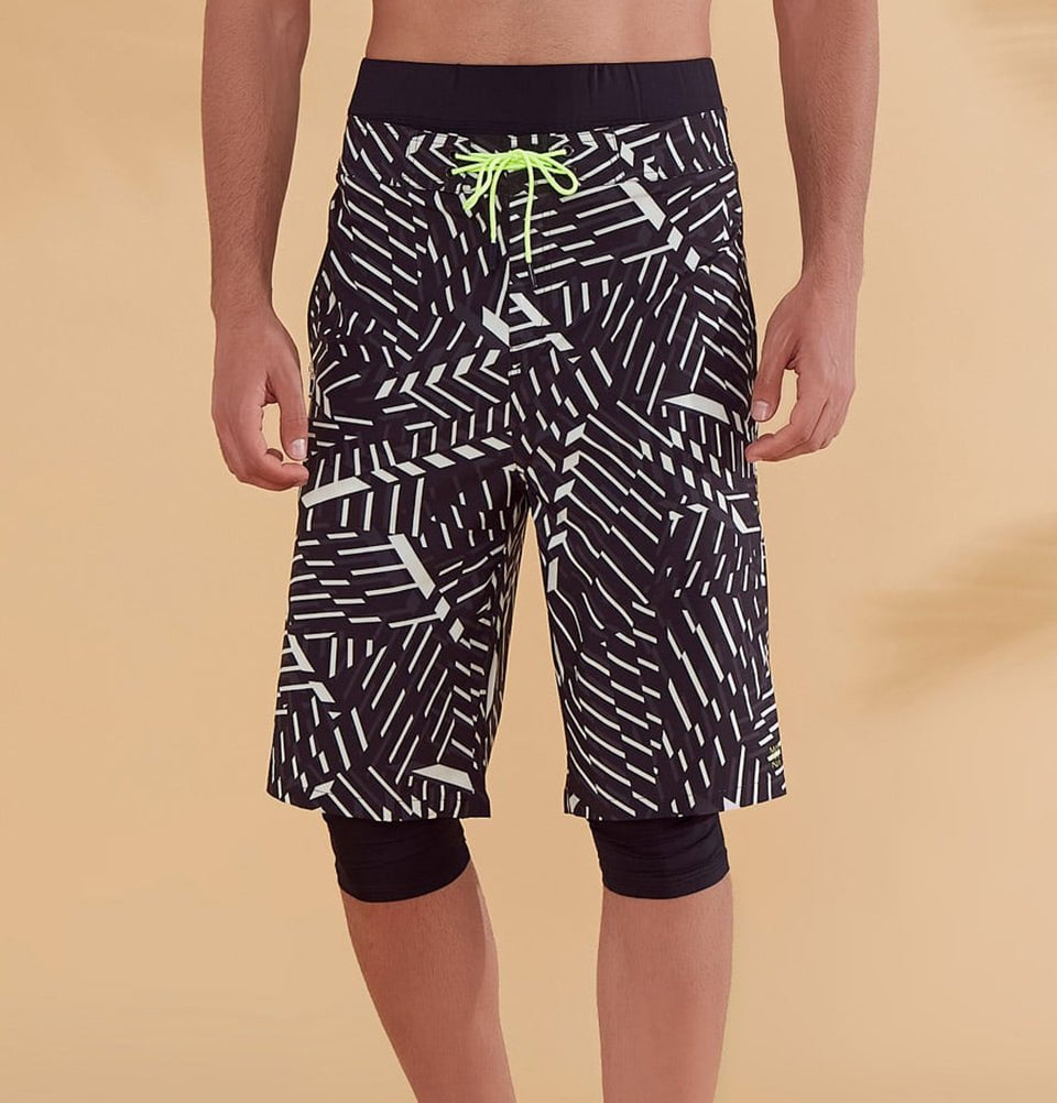 Modefa Swimsuit Men's Modest Swim Shorts - S2358 Abstract Black & White