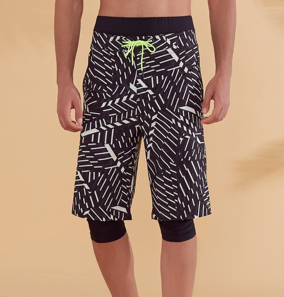 Men's Modest Swim Shorts - S2358 Abstract Black & White
