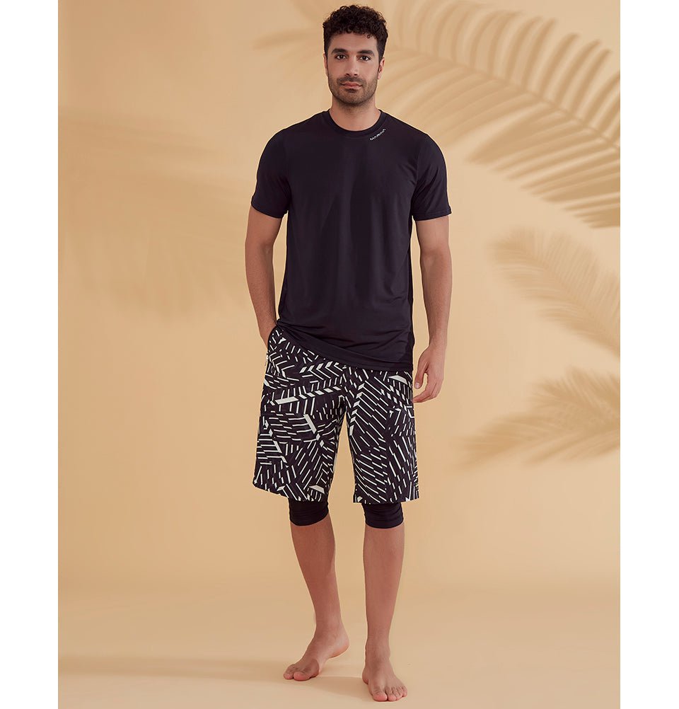 Modefa Swimsuit Men's Modest Swim Shorts - S2358 Abstract White