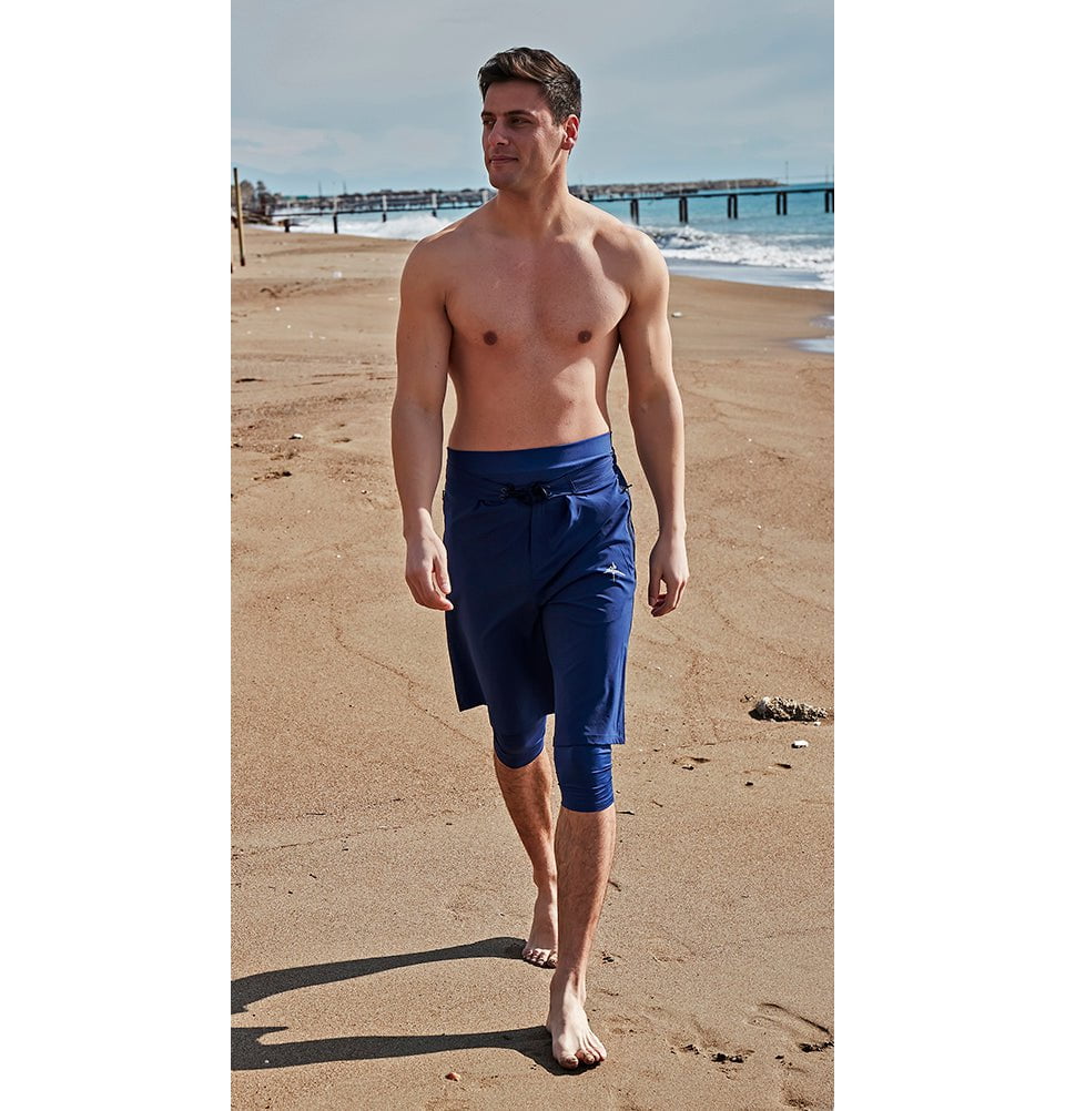 Modefa Swimsuit Men's Modest Swim Shorts - S2402 Nautical Blue