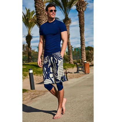 Modefa Swimsuit Men's Modest Swim Shorts - S2404 Tropic Edge Navy Blue
