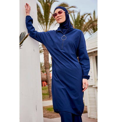 Modefa Swimsuit Two Piece Full Coverage Modest Swimsuit - M2403 Mediterranean Coast Navy Blue