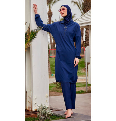 Modefa Swimsuit Two Piece Full Coverage Modest Swimsuit - M2403 Mediterranean Coast Navy Blue
