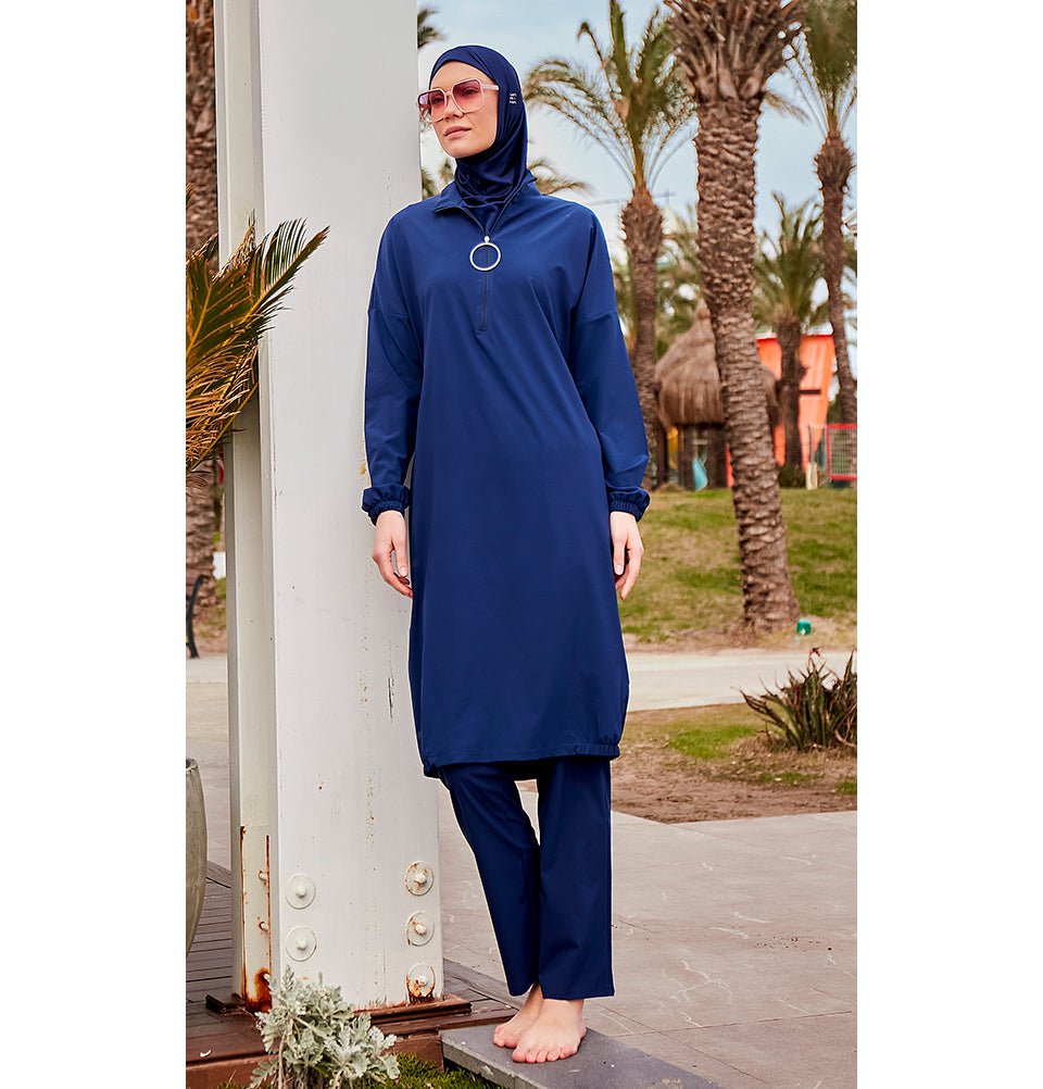 Modefa Swimsuit Two Piece Full Coverage Modest Swimsuit - M2403 Mediterranean Coast Navy Blue