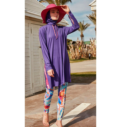 Modefa Swimsuit Two Piece Full Coverage Modest Swimsuit - M2496 Violet Wave Purple/Multicolored