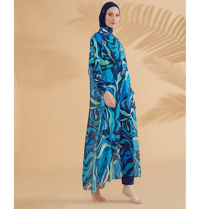Modefa Swimsuit Women's Modest Swim Cover Kaftan Kimono - P2347 Retro Blue
