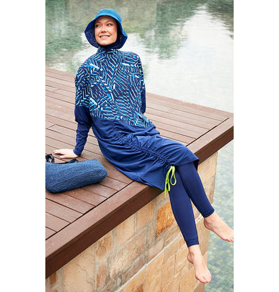 Modefa Swimsuit Women's Two Piece Full Coverage Modest Swimsuit - 25M2427 Blue