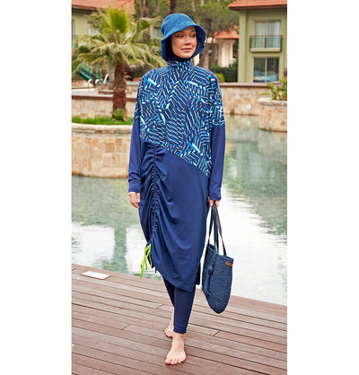 Modefa Swimsuit Women's Two Piece Full Coverage Modest Swimsuit - 25M2427 Blue