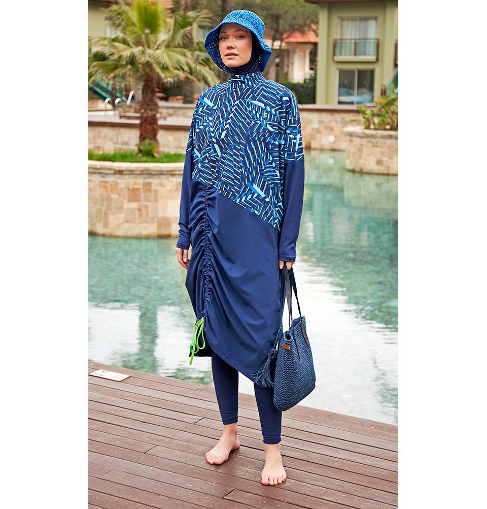 Modefa Swimsuit Women's Two Piece Full Coverage Modest Swimsuit - 25M2427 Blue