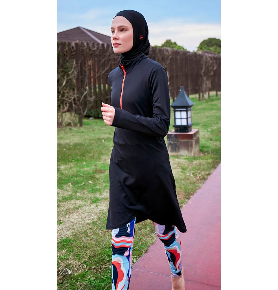 Modefa Swimsuit Women's Two Piece Full Coverage Modest Swimsuit - 25M2464 Black/Multicolor