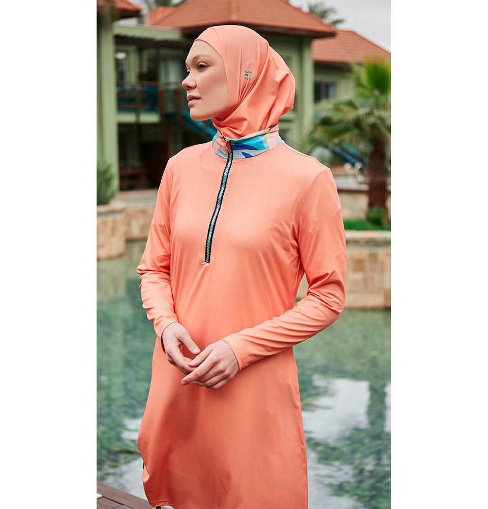 Modefa Swimsuit Women's Two Piece Full Coverage Modest Swimsuit - 25M2470 Pink/Multicolor