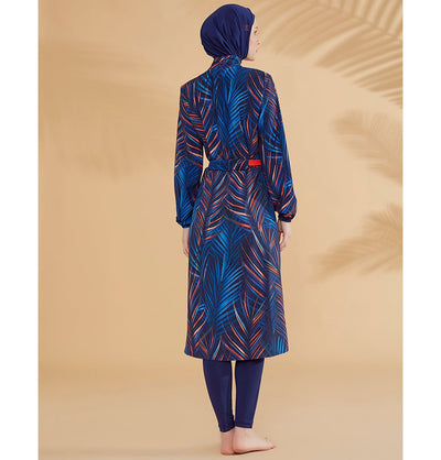 Modefa Swimsuit Women's Two Piece Full Coverage Modest Swimsuit - M2305 Leafy Blue & Red