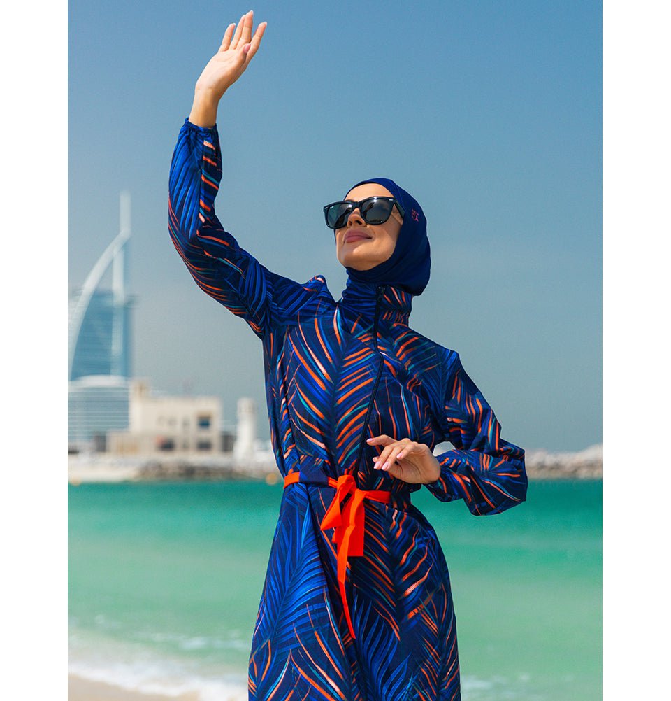 Women s Two Piece Full Coverage Modest Swimsuit M2305 Leafy Blue R