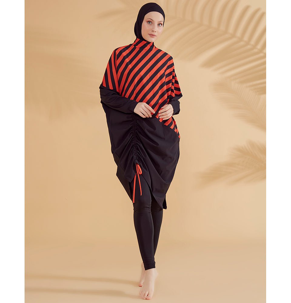 Modefa Swimsuit Women's Two Piece Full Coverage Modest Swimsuit - M2307 Asymmetrical Stripes