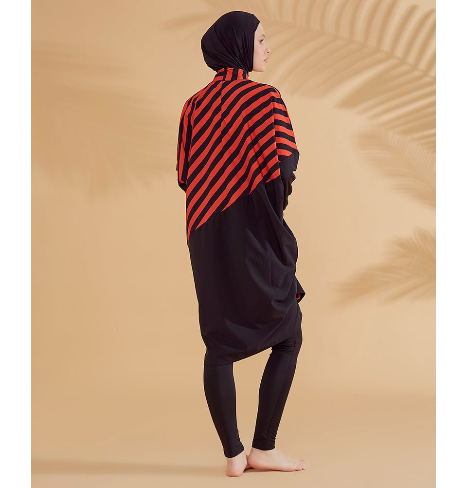 Modefa Swimsuit Women's Two Piece Full Coverage Modest Swimsuit - M2307 Asymmetrical Stripes