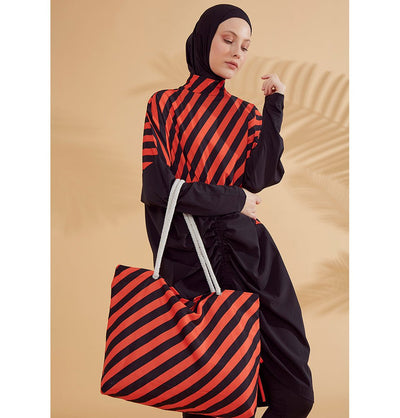 Modefa Swimsuit Women's Two Piece Full Coverage Modest Swimsuit - M2307 Asymmetrical Stripes