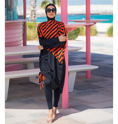 Modefa Swimsuit Women's Two Piece Full Coverage Modest Swimsuit - M2307 Asymmetrical Stripes
