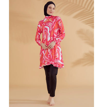Modefa Swimsuit Women's Two Piece Full Coverage Modest Swimsuit - M2322 Retro Pink